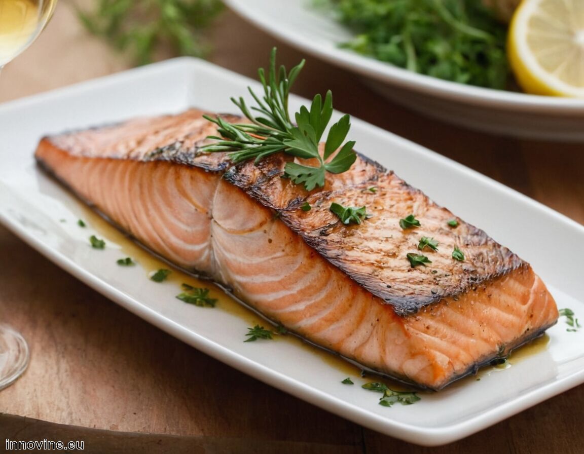 Was zeichnet das Gericht aus: Sanftes Mundgefühl, würzige Noten durch Kräuter   - Welcher Wein zu Gebratenem Lachs  