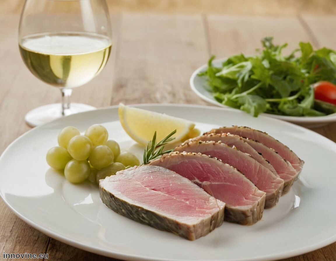 Was zeichnet das Gericht aus: Fettgehalt des Fisches betont Frische   - Welcher Wein zu Thunfisch  