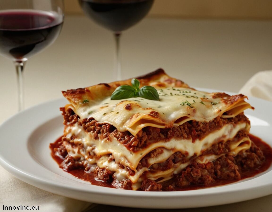 Was zeichnet das Gericht aus: Vielschichtige Aromen, cremige Béchamelsauce   - Welcher Wein zu Lasagne  